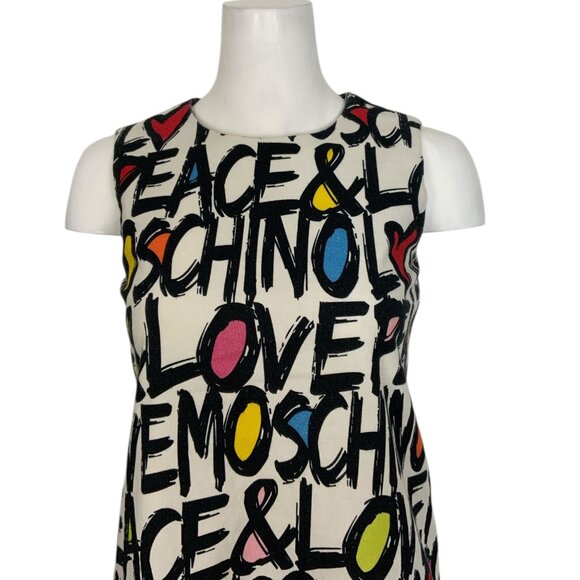 Love Moschino Peace & Love Logo All Over Print Dress 2 Shift Mini - Picture 10 of 16